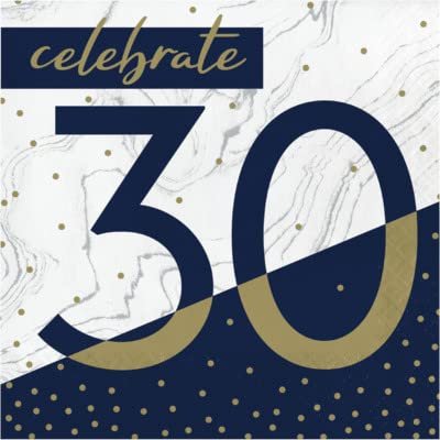 Baxters Party Bundle Milestone Birthday 30 Navy and Gold Luncheon Napkins, Pack of 64