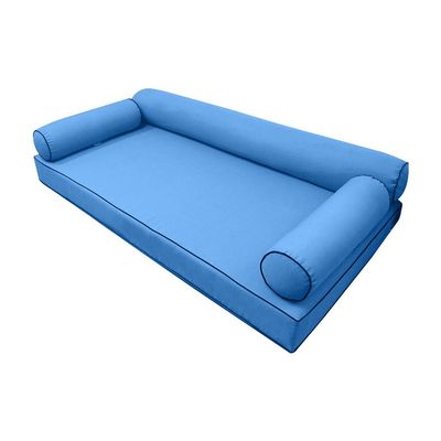 Prolinemax |SLIPCOVER ONLY|S6 Outdoor Daybed Mattress Bolster Pillow Cushion Covers Contrast Piped Trim Queen AD102