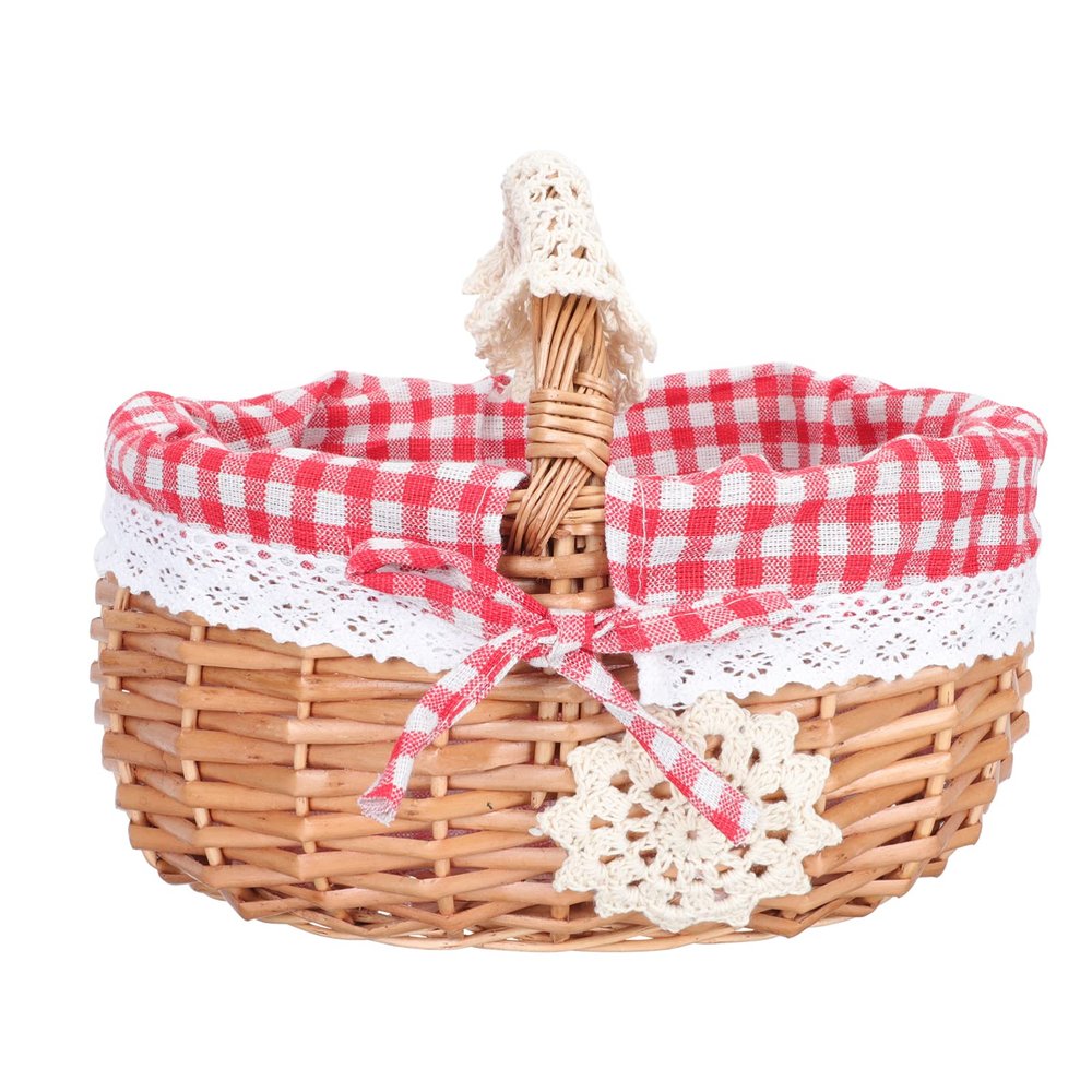 Woven Flower Basket Rattan Picnic Basket with Liner and Handle Oval Wicker Linen Floral Storage Basket Easter Eggs Holder Toy Tote for Easter Holiday Camping Home Decor Woven Planter