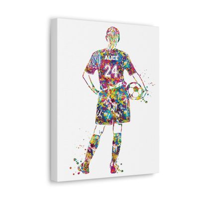 2DD Personalized Soccer Player Watercolor Name Number Custom Gifts for Soccer Girls Sports Lovers | Canvas Gallery Wraps 1.25 inch | Print in US | Full Size