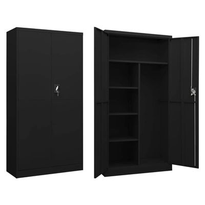 vidaXL Locker Cabinet, Lockable File Cabinet with 2 Doors and 4 Shelves, Locking Cabinets for Office Home Garage Gym School, Industrial, Black Steel