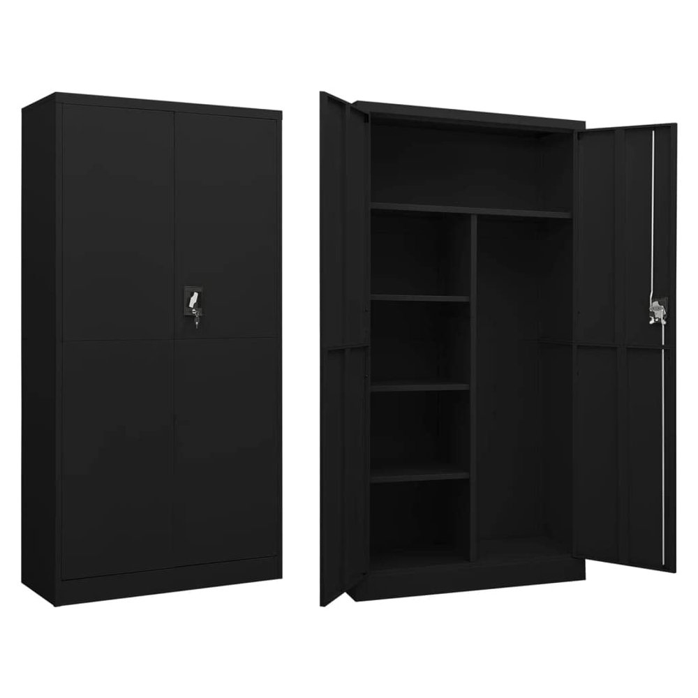 vidaXL Locker Cabinet, Lockable File Cabinet with 2 Doors and 4 Shelves, Locking Cabinets for Office Home Garage Gym School, Industrial, Black Steel