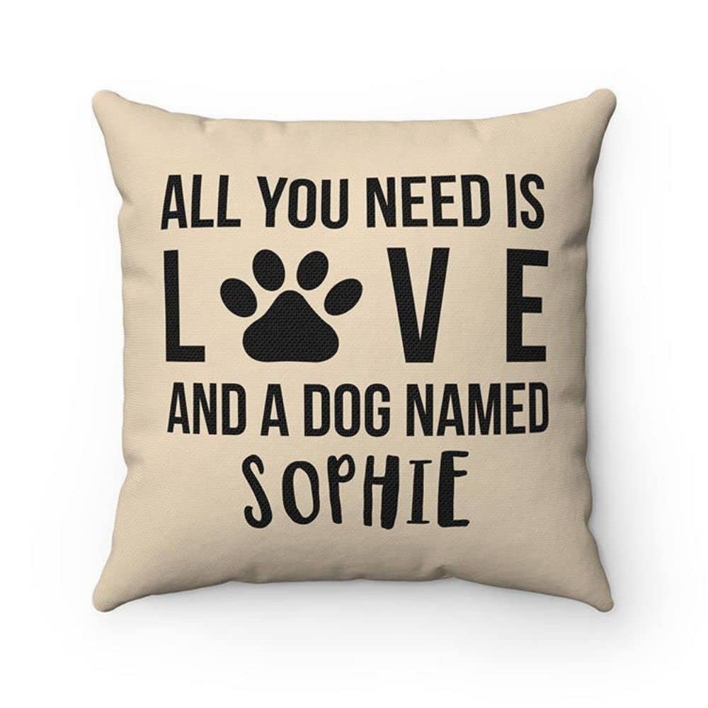 UTF4C Personalized All You Need is Love and A Dog Named Dog Throw Pillow Case, Custom Name Dog Lover Cushion Cover, Housewarming Gift, Square Cotton Canvas Decorative Pillow Case 18x18 Inch, RP037