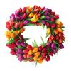 IUIBMI 20 Inches Artificial Tulip Wreath Silk Tulip Floral Wreath for Front Door Spring Flower Wreath with Green Leaves for Window Wall Hanging Valentines Day Summer Wedding Welcome Decor 1 view 1
