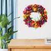 IUIBMI 20 Inches Artificial Tulip Wreath Silk Tulip Floral Wreath for Front Door Spring Flower Wreath with Green Leaves for Window Wall Hanging Valentines Day Summer Wedding Welcome Decor 1 view 2