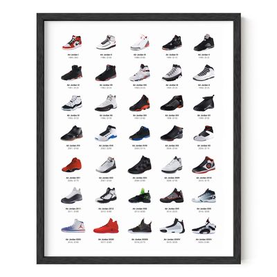 HAUS AND HUES Sneaker Posters for Guys - Michael Jordan Shoes Poster, Sneaker Wall Art Cool Posters for Guys Bedroom, Dope Prints Sneakerhead Room Decor, Shoe Poster Cool Art (16x20 Black Frame)