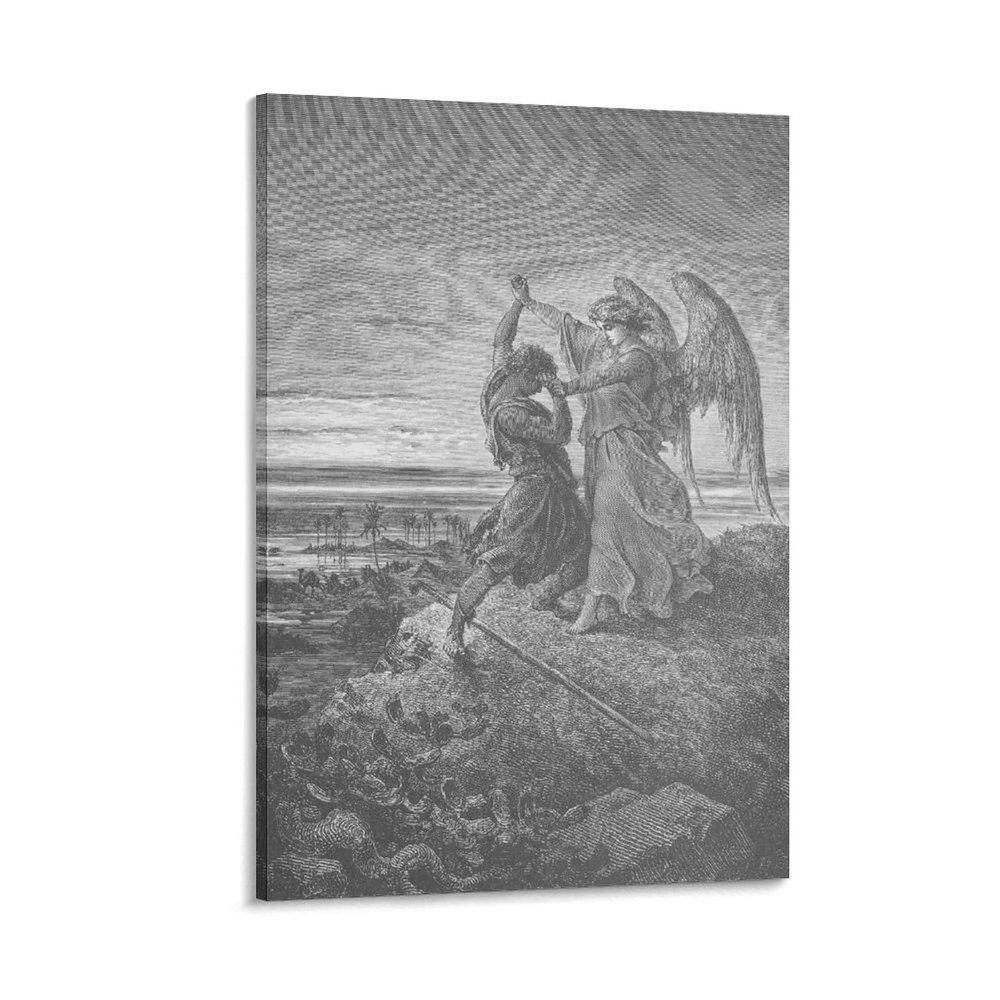 20 Masterpieces by Gustave Dore - Jacob Wrestling with The Angel Canvas Art Poster and Wall Art Picture Print Modern Family Bedroom Decor Posters 28x42inch(70x105cm)
