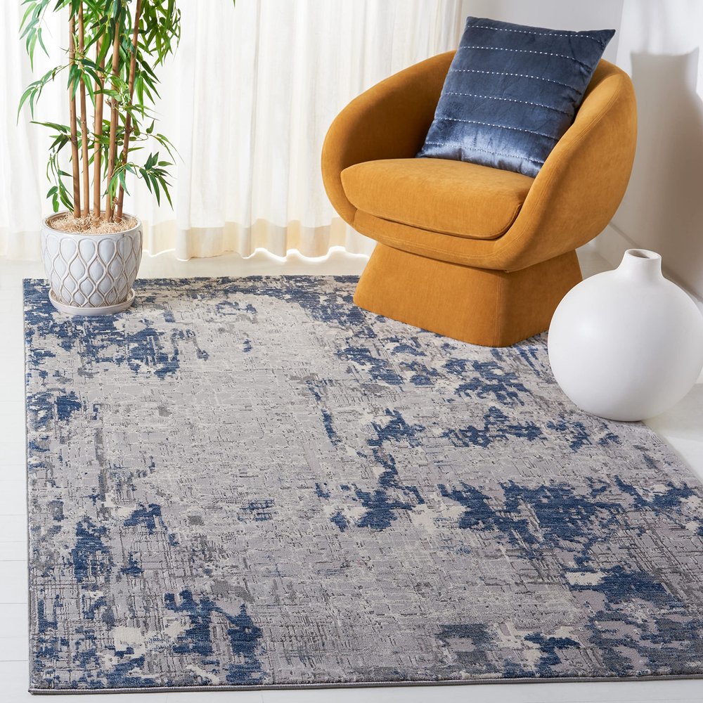 SAFAVIEH Meadow Collection Accent Rug - 3'3" x 5', Grey & Blue, Modern Abstract Design, Non-Shedding & Easy Care, Ideal for High Traffic Areas in Entryway, Living Room, Bedroom (MDW178G)