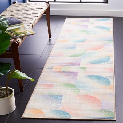 SAFAVIEH Washable Rug Paint Brush Collection - 2'2" x 8' Runner, Blue & Purple, Slip Resistant & Easy to Clean, Ideal for Living Room, Hallway, Foyer, Nursery, Bedroom, Kids Room (PTB187M)
