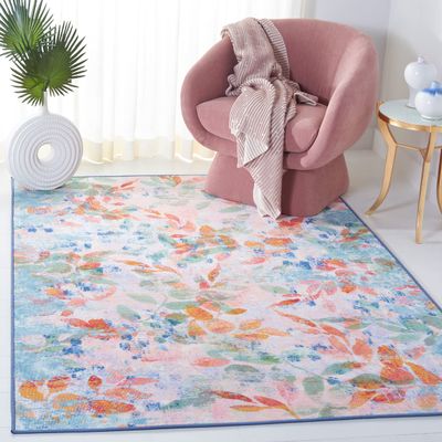 SAFAVIEH Washable Rug Paint Brush Collection - 3'3" x 5'3", Blush Pink & Green, Slip Resistant & Easy to Clean, Ideal for Living Room, Bedroom, Nursery, Kids Playroom, Dining Space (PTB158U)