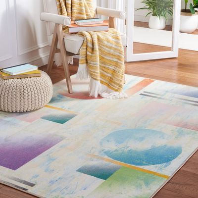 SAFAVIEH Washable Rug Paint Brush Collection - 3'3" x 5'3", Blue & Ivory, Slip Resistant & Easy to Clean, Ideal for Living Room, Bedroom, Nursery, Kids Playroom, Dining Space (PTB107M)