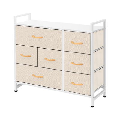 AZL1 Life Concept 7-Drawer Dresser, 3-Tier Storage Organizer, Tower Unit for Bedroom/Hallway/Entryway/Closets-Sturdy Steel Frame, Wooden Top, Removable Fabric Bins, Ivory