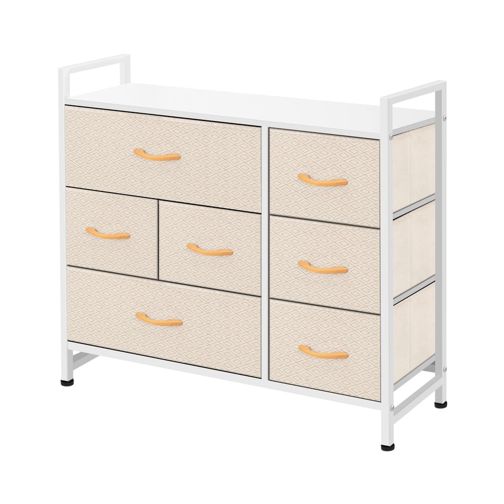 AZL1 Life Concept 7-Drawer Dresser, 3-Tier Storage Organizer, Tower Unit for Bedroom/Hallway/Entryway/Closets-Sturdy Steel Frame, Wooden Top, Removable Fabric Bins, Ivory