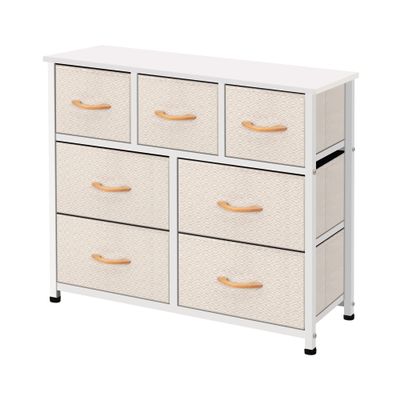 AZL1 Life Concept Storage Organizer 7-Drawer Closet Shelves, Sturdy Steel Frame Wood Top with Easy Pull Fabric Bins for Clothing, Ivory
