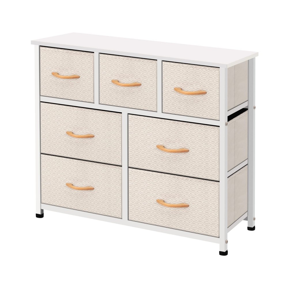 AZL1 Life Concept Storage Organizer 7-Drawer Closet Shelves, Sturdy Steel Frame Wood Top with Easy Pull Fabric Bins for Clothing, Ivory