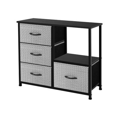 AZL1 Life Concept Dresser Storage Tower with Shelves, 4 Drawers Closet Organizer, Night Stand, Fabric Bins, Versatile Cabinet for Bedroom, Living Room, Hallway, Wood Handles (Black and White)