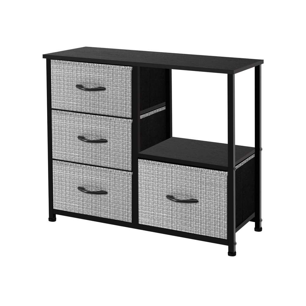 AZL1 Life Concept Dresser Storage Tower with Shelves, 4 Drawers Closet Organizer, Night Stand, Fabric Bins, Versatile Cabinet for Bedroom, Living Room, Hallway, Wood Handles (Black and White)