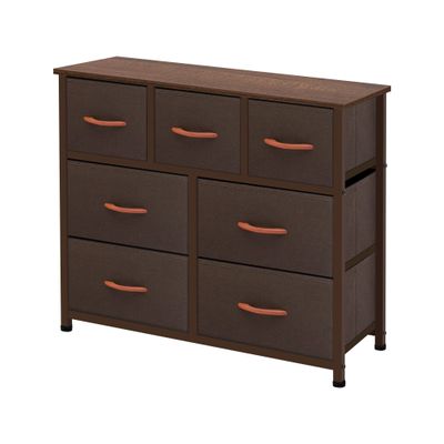 AZL1 Life Concept Storage Organizer 7-Drawer Closet Shelves, Sturdy Steel Frame Wood Top with Easy Pull Fabric Bins for Clothing, Coffee
