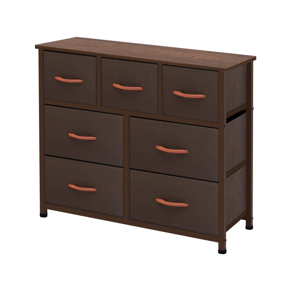 AZL1 Life Concept Storage Organizer 7-Drawer Closet Shelves, Sturdy Steel Frame Wood Top with Easy Pull Fabric Bins for Clothing, Coffee