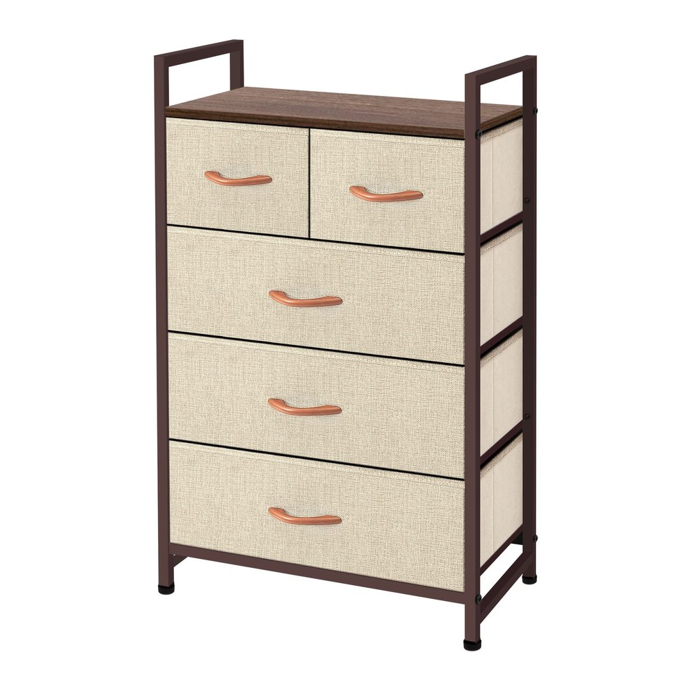 AZL1 Life Concept Fabric 5 Drawers Organizer Unit Easy Assembly Vertical Dresser Storage Tower for Closet, Bedroom, Entryway, Beige