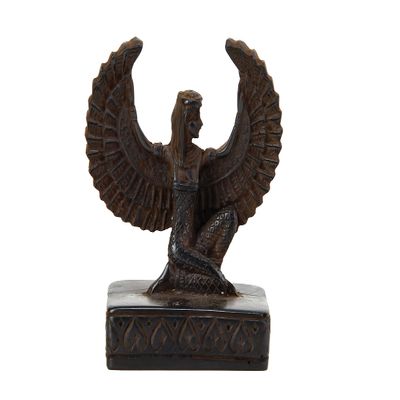 Ancient Egyptian statue of Isis wings Goddess of fertility and was also known as the goddess of motherhood, magic, death, healing, and rebirth .Her name means Queen of the throne