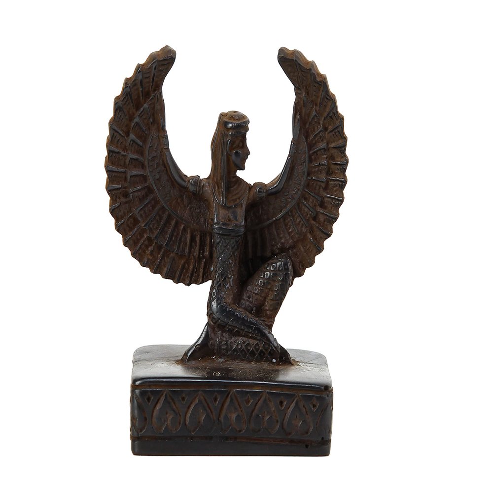 Ancient Egyptian statue of Isis wings Goddess of fertility and was also known as the goddess of motherhood, magic, death, healing, and rebirth .Her name means Queen of the throne