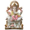 Ganesha Statue sitting on Singhasan - Large 18 inches Marble Ganapati Idol - White Ganesh Murti - Hindu Religious Prosperity Elephant God - Home First Ganesha Temple Decoration Cute Housewarming Gifts view 1
