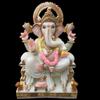 Ganesha Statue sitting on Singhasan - Large 18 inches Marble Ganapati Idol - White Ganesh Murti - Hindu Religious Prosperity Elephant God - Home First Ganesha Temple Decoration Cute Housewarming Gifts view 2
