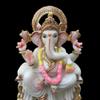 Ganesha Statue sitting on Singhasan - Large 18 inches Marble Ganapati Idol - White Ganesh Murti - Hindu Religious Prosperity Elephant God - Home First Ganesha Temple Decoration Cute Housewarming Gifts view 3