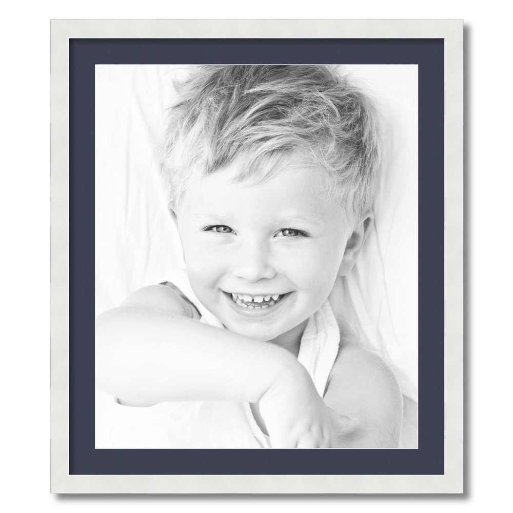 ArtToFrames 21x25 inch Satin White Frame Picture Frame with 2 Inch Single Blue Jay Mat, SingleMat-FRBW26074-21x25-586