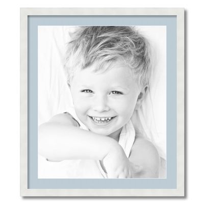 ArtToFrames 21x25 inch Satin White Frame Picture Frame with 2 Inch Single Baby Blue Mat, SingleMat-FRBW26074-21x25-860