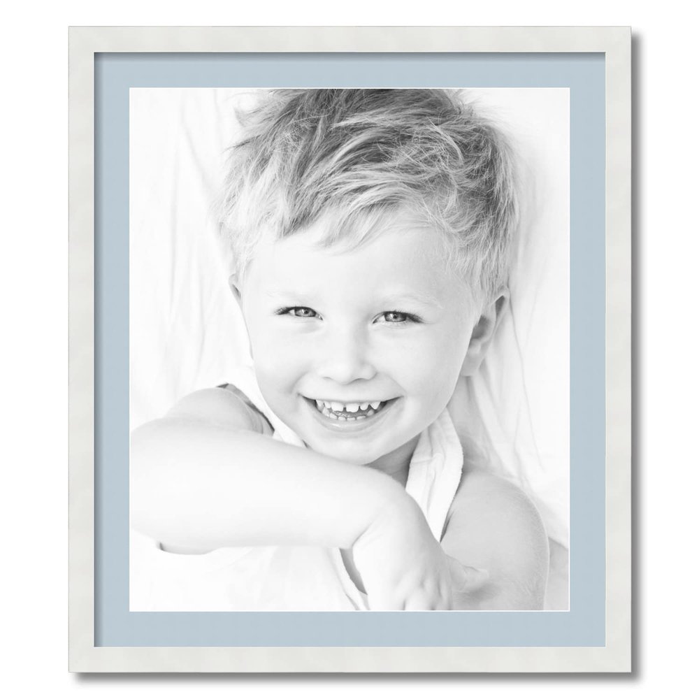 ArtToFrames 21x25 inch Satin White Frame Picture Frame with 2 Inch Single Baby Blue Mat, SingleMat-FRBW26074-21x25-860