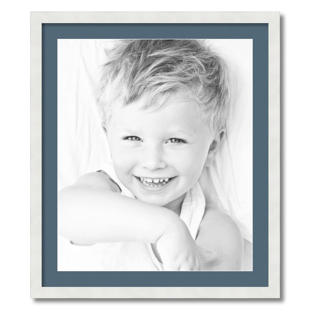 ArtToFrames 21x25 inch Satin White Frame Picture Frame with 2 Inch Single Dutch Blue Mat, SingleMat-FRBW26074-21x25-785