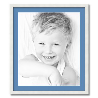 ArtToFrames 21x25 inch Satin White Frame Picture Frame with 2 Inch Single Liberty Blue Mat, SingleMat-FRBW26074-21x25-817