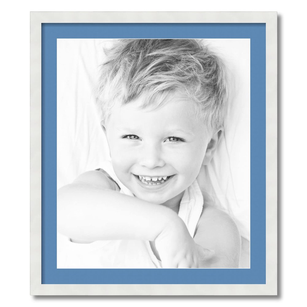 ArtToFrames 21x25 inch Satin White Frame Picture Frame with 2 Inch Single Liberty Blue Mat, SingleMat-FRBW26074-21x25-817