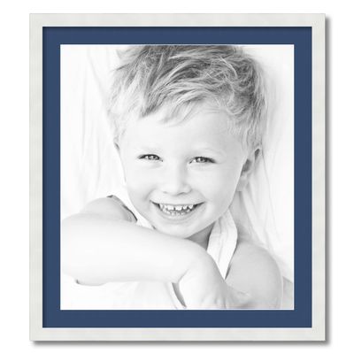 ArtToFrames 22x25 inch Satin White Frame Picture Frame with 2 Inch Single Delft Blue Mat, SingleMat-FRBW26074-22x25-885