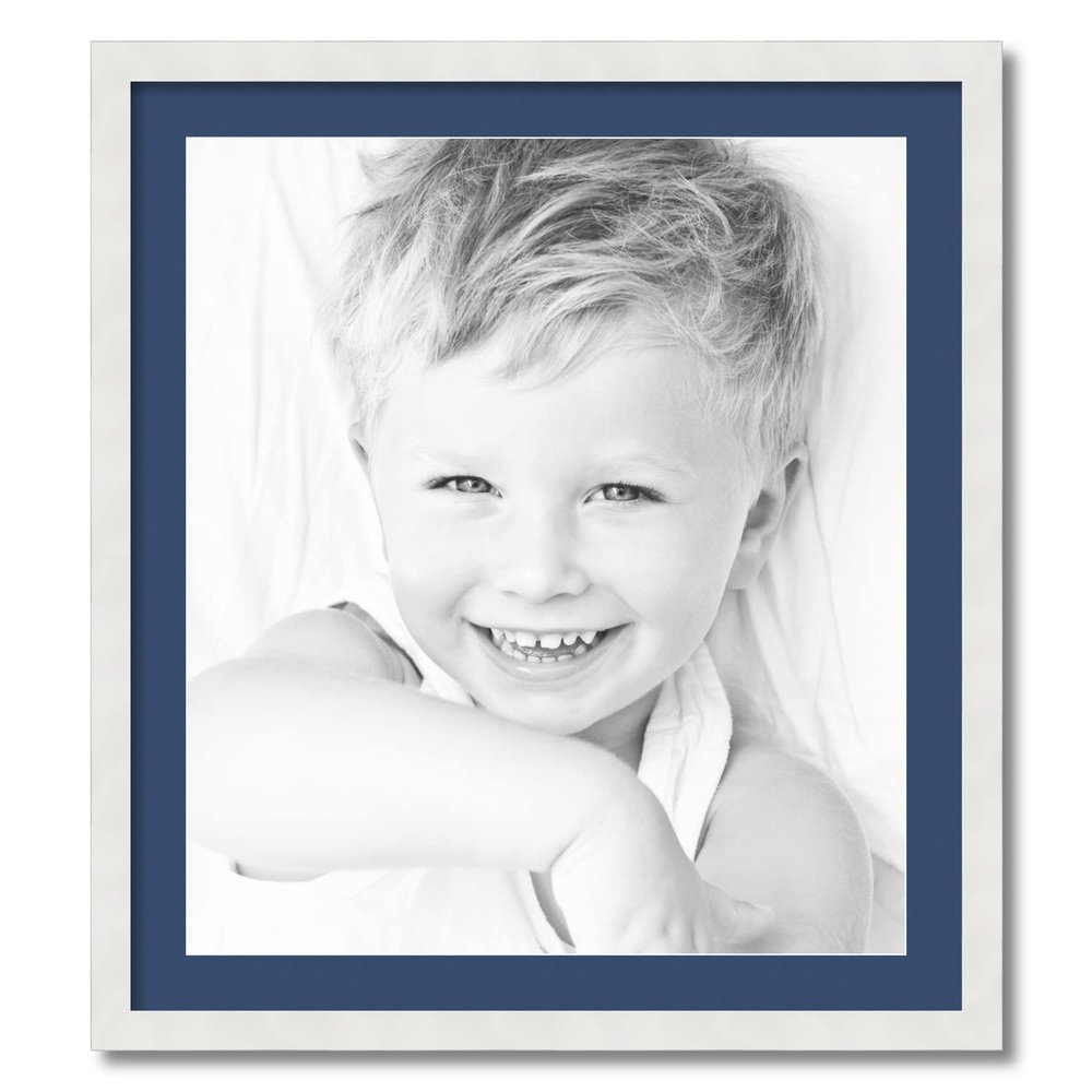 ArtToFrames 22x25 inch Satin White Frame Picture Frame with 2 Inch Single Delft Blue Mat, SingleMat-FRBW26074-22x25-885