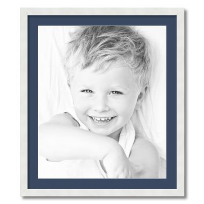 ArtToFrames 21x25 inch Satin White Frame Picture Frame with 2 Inch Single Midnight Blue Mat, SingleMat-FRBW26074-21x25-837