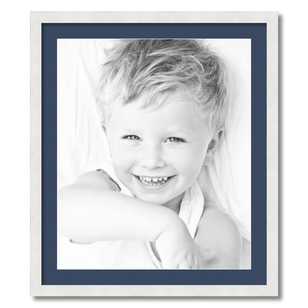 ArtToFrames 21x25 inch Satin White Frame Picture Frame with 2 Inch Single Midnight Blue Mat, SingleMat-FRBW26074-21x25-837