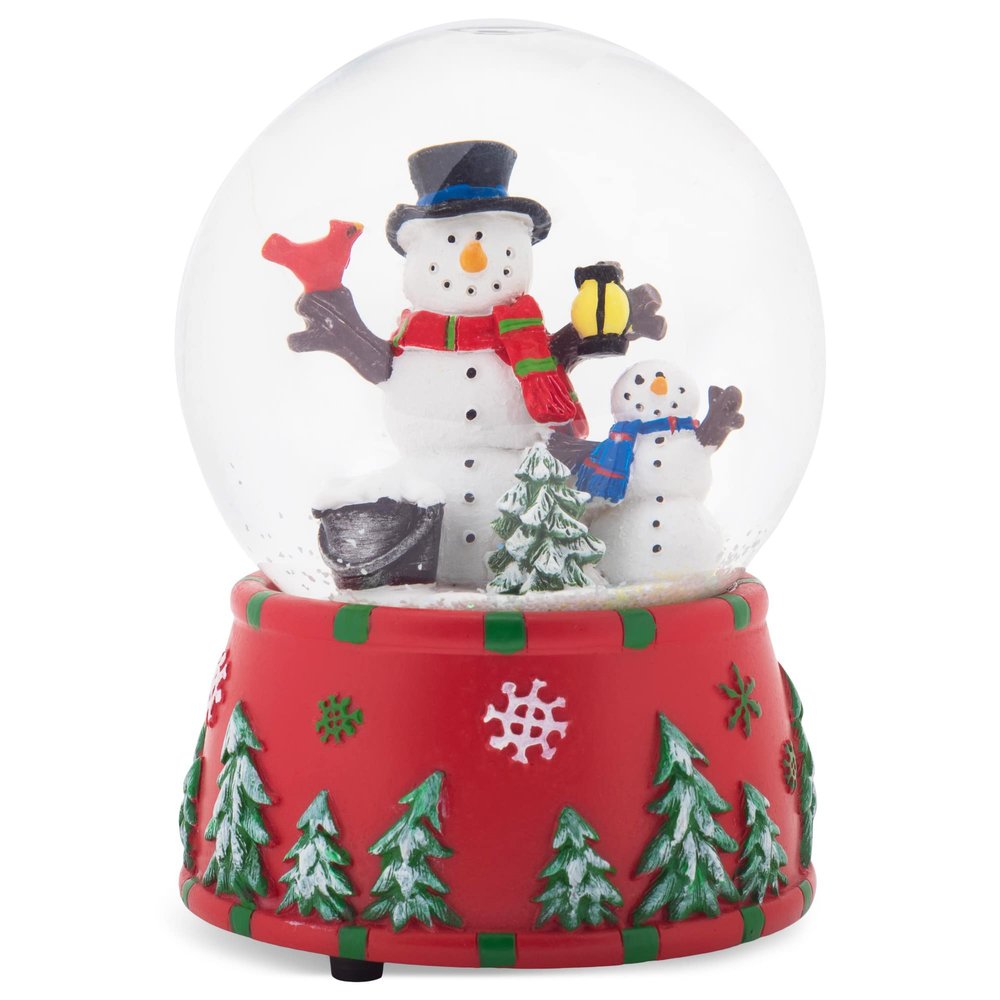 Elanze Designs Cardinal MM Sturdy Polyresin Christmas Glitter Water Snow Globe Magical Whimsical Tabletop Dresser Nightstand Figurine Decoration Plays Frosty The Snowman