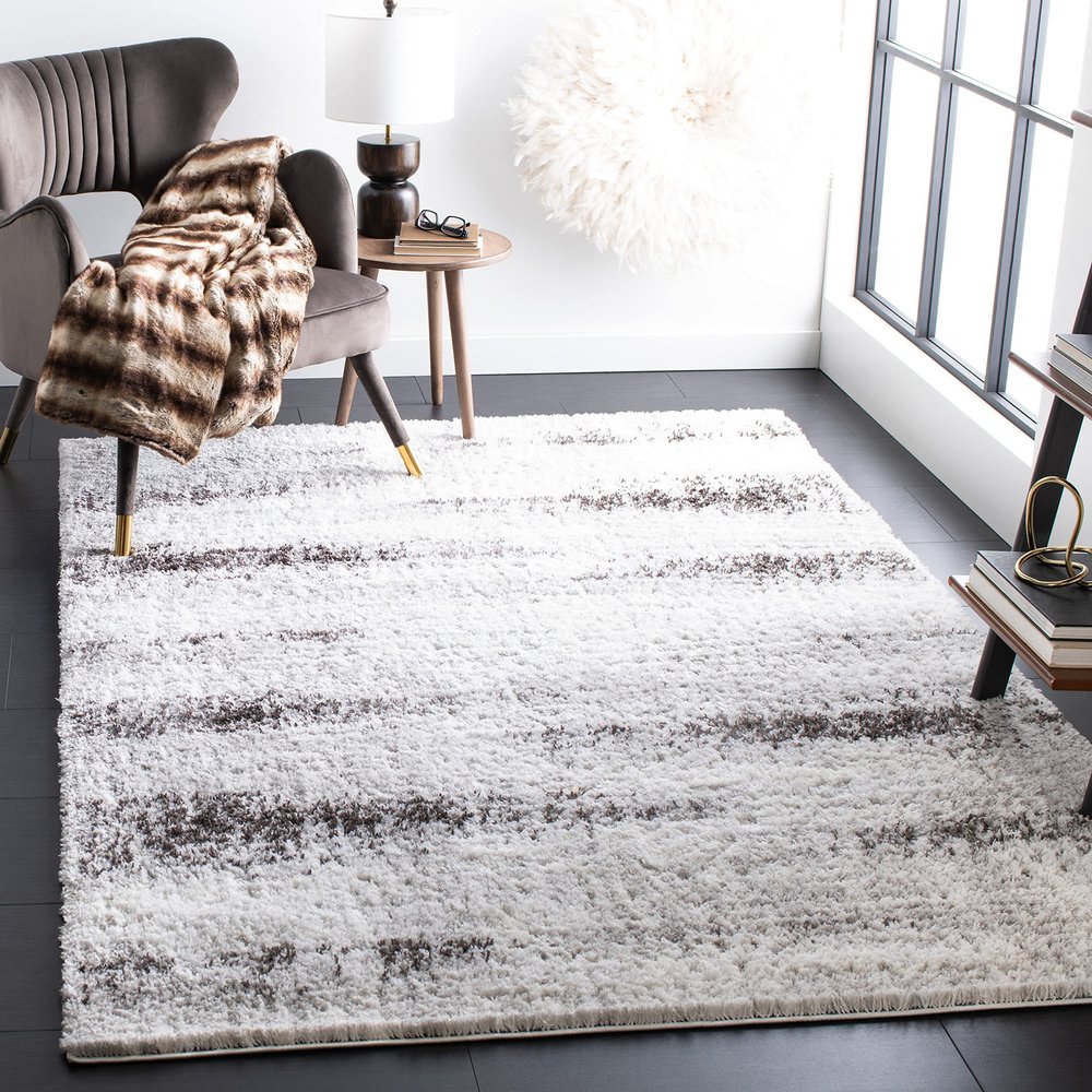 SAFAVIEH Area Rug 8x10 - Berber Shag Collection - Large - Grey & Dark Grey, Modern Design, Non-Shedding & Easy Cleaning, Plush Thick Pile, Ideal for Living Room, Bedroom, Dining Space (BER551F)