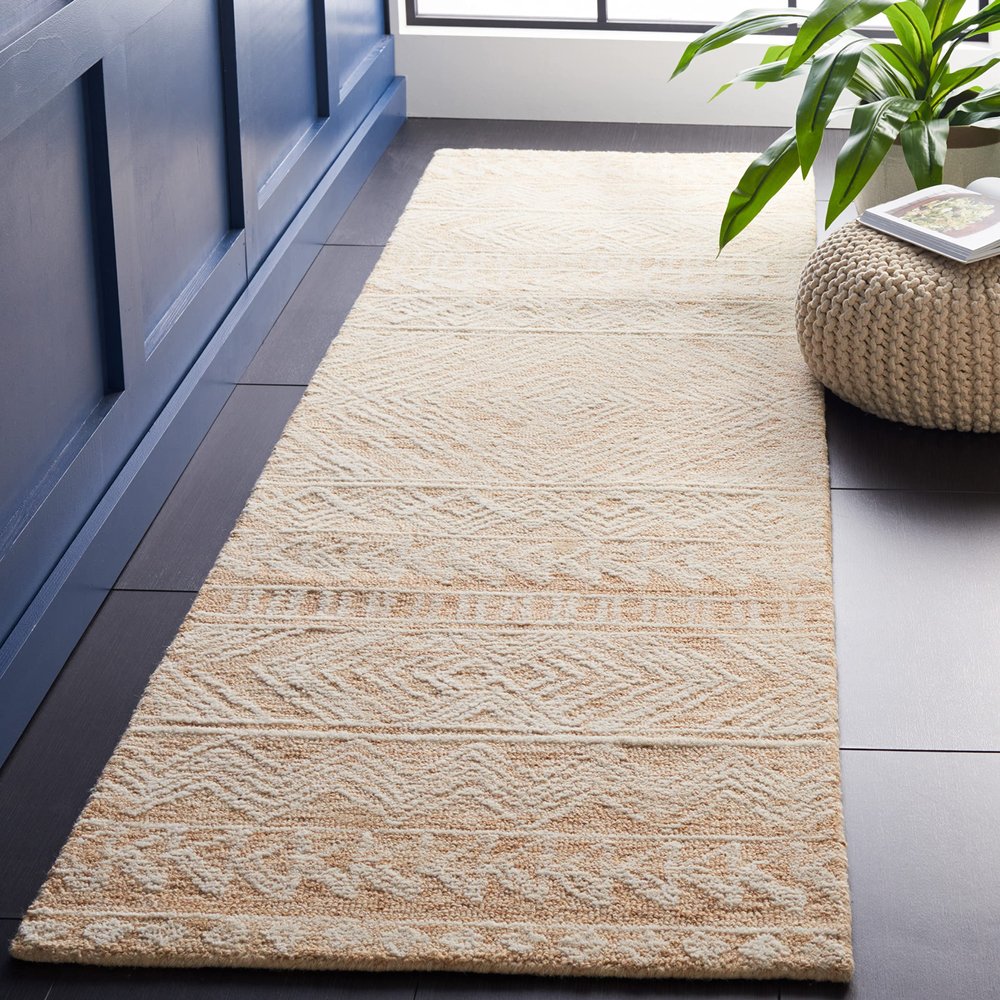 SAFAVIEH Metro Collection Runner Rug - 2'3" x 8', Gold & Ivory, Handmade Moroccan Wool, Ideal for High Traffic Areas in Living Room, Bedroom (MET906D)