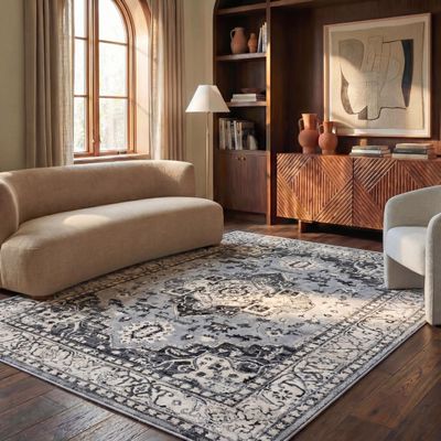 SAFAVIEH Area Rug 8x10 - Brentwood Collection - Large - Grey & Black, Medallion Distressed Design, Non-Shedding & Easy Cleaning, Ideal for Living Room, Bedroom, Office, Dining Space (BNT851H)
