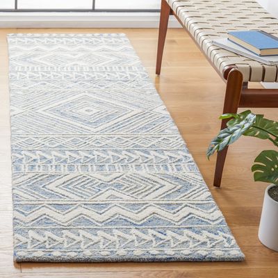 SAFAVIEH Metro Collection Runner Rug - 2'3" x 8', Blue & Ivory, Handmade Moroccan Wool, Ideal for High Traffic Areas in Living Room, Bedroom (MET908M)