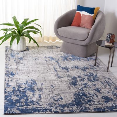 SAFAVIEH Meadow Collection Accent Rug - 3'3" x 5', Ivory Grey & Blue, Modern Abstract Design, Non-Shedding & Easy Care, Ideal for High Traffic Areas in Entryway, Living Room, Bedroom (MDW178A)