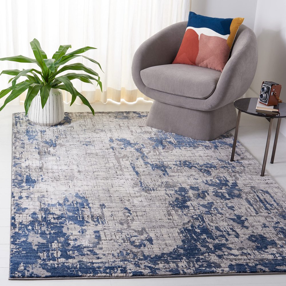 SAFAVIEH Meadow Collection Accent Rug - 3'3" x 5', Ivory Grey & Blue, Modern Abstract Design, Non-Shedding & Easy Care, Ideal for High Traffic Areas in Entryway, Living Room, Bedroom (MDW178A)