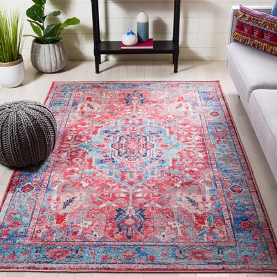SAFAVIEH Washable Rug Serapi Collection - 8' x 10', Light Blue & Red, Slip Resistant & Easy to Clean, Ideal for Living Room, Bedroom, Dining Space (SEP518J)