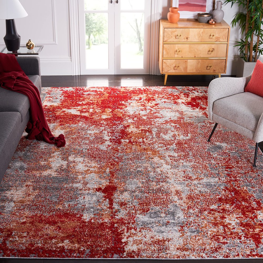 SAFAVIEH Area Rug 8x10 - Aston Collection - Large - Red & Grey, Modern Abstract Design, Non-Shedding & Easy Cleaning, Ideal for Living Room, Bedroom, Office, Dining Space (ASN710Q)