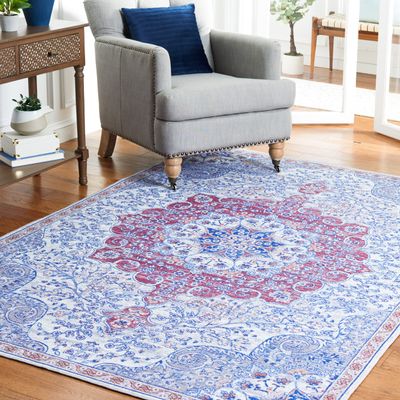 SAFAVIEH Washable Rug Serapi Collection - 8' x 10', Ivory & Red, Slip Resistant & Easy to Clean, Ideal for Living Room, Bedroom, Dining Space (SEP394A)
