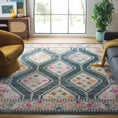 SAFAVIEH Area Rug 8x10 - Madison Collection - Large - Dark Green & Beige, Boho Tribal Distressed Design, Non-Shedding & Easy Cleaning, Ideal for Living Room, Bedroom, Office, Dining Space (MAD481Y)